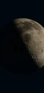 Half-moon above a starry night sky.