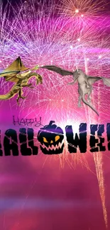 Halloween wallpaper with dragons and fireworks display