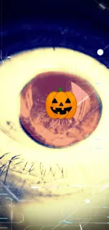 Artistic Halloween eye with pumpkin iris design wallpaper.