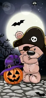 Cute pirate teddy bear with pumpkin wallpaper.