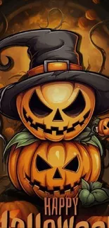 Spooky carved pumpkins in Halloween theme wallpaper.