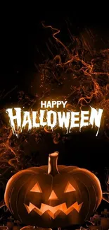 Spooky Halloween pumpkin wallpaper with fiery designs.