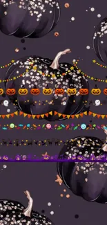 Dark Halloween pumpkin wallpaper with spooky decorations.