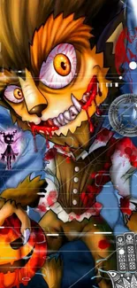 Vibrant Halloween werewolf wallpaper with spooky elements for mobile screens.