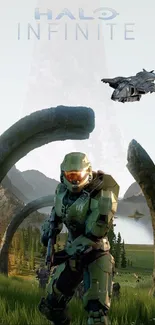 Master Chief in Halo Infinite scenic mobile wallpaper