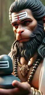 Hanuman holding a mystical symbol in art wallpaper.