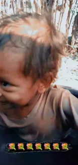 Smiling child enjoying a sunny day outdoors.