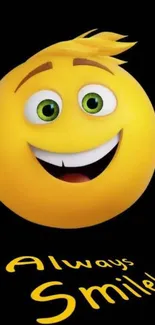 Happy yellow emoji with 'Always Smile!' text on black background.