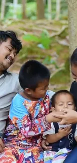 Joyful family bonding in a natural setting.