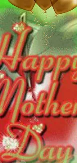 Happy Mother's Day text with festive design in red and green colors.