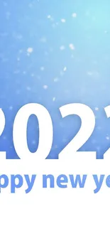 Vibrant blue Happy New Year 2022 wallpaper with festive text design.