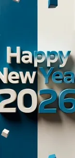 Happy New Year 2026 in blue and white colors.