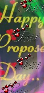 Romantic Happy Propose Day wallpaper with colorful hearts.