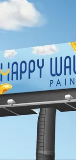 Happy Wall Paints billboard with yellow splashes.