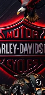 Harley-Davidson logo with motorcycle and eagle design.
