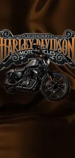 Sleek Harley Davidson motorcycle on a luxurious dark brown background.