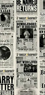 Harry Potter themed wallpaper with Daily Prophet headlines.