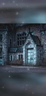 Eerie Gothic castle with a night sky backdrop.