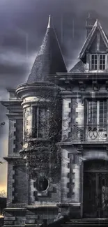 Gothic mansion with dark sky and mysterious ambiance.