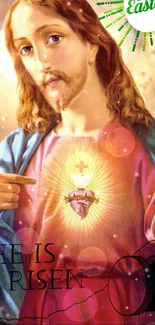 Jesus with Sacred Heart and Easter message in a vibrant wallpaper.