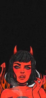 Devil girl with flames background art