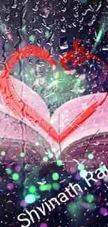 Fantasy book with a magical heart design glowing in purple.