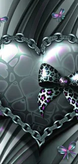 Metallic heart with leopard bow and butterflies.