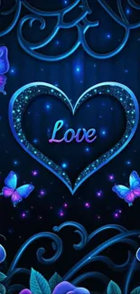A vibrant heart with glowing butterflies.