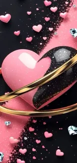 Heart and diamond black mobile wallpaper with luxury design.