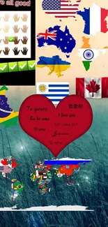 Heart shaped flags wallpaper featuring global unity.