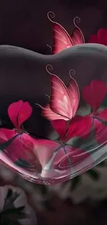 Heart with butterflies and flowers in fantasy wallpaper.