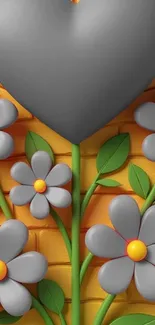 Colorful heart and flowers on a vibrant background.