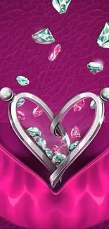 Heart-shaped design with gems on purple background wallpaper.