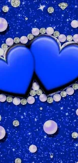 Vibrant blue heart and glitter wallpaper with sparkling accents.