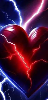 Dark red heart surrounded by vibrant lightning.