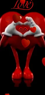 Heart-shaped character with love theme on a black background.