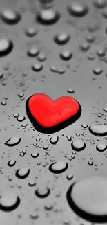 Red heart on grey raindrop background wallpaper.