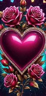 Artistic wallpaper with a pink heart and roses