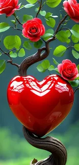 Heart entwined with rose vines wallpaper.