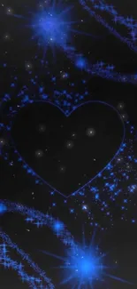 Dark blue heart with stars mobile wallpaper.