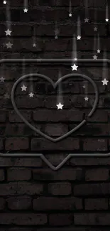 Neon heart and stars on dark brick wall wallpaper.