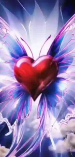 Vibrant heart with ethereal wings and colorful aura.