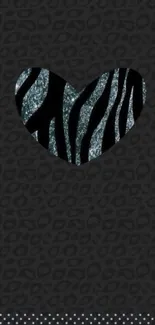 Heart-shaped zebra pattern mobile wallpaper with trendy black design.