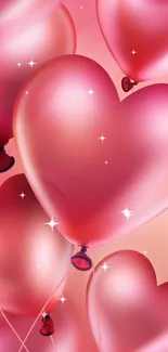 Heart-shaped pink balloons mobile wallpaper in a romantic theme.