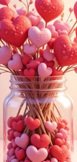 Heart-shaped bouquet in a jar wallpaper