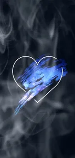 Artistic heart wallpaper with blue brushstroke on a dark background.