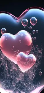 Heart-shaped pink bubble art mobile wallpaper.