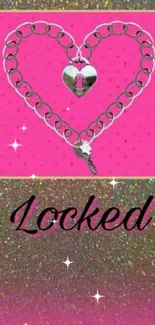 Pink wallpaper with heart chain and glitter.