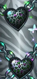 Leopard heart chains with butterflies wallpaper.