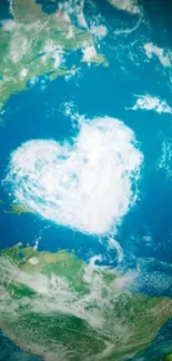 Heart-shaped cloud over Earth in space view.